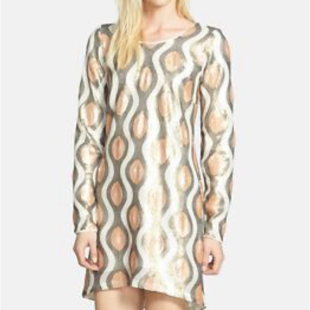 Dress a the Population Cassandra Retro Patterned Long Sleeve Sequin Dress